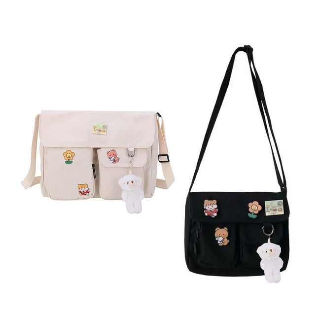 Cute Girl Crossbody Canvas Bag Womens Shoulder Bag Messenger Handbag Casual Tote