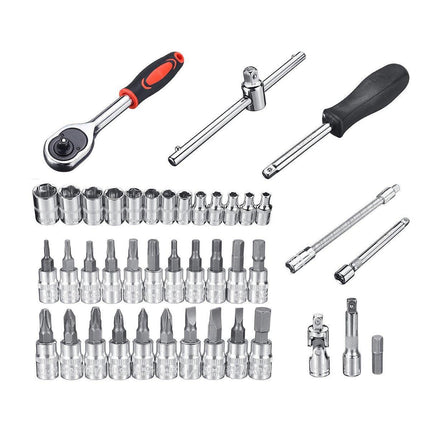 53PCS Metric Deep Socket Set 1/4" Drive Wrench with Flexible Extension Bar Tools