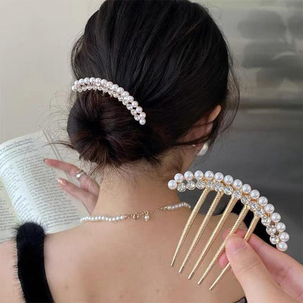 Rhinestone Pearl Hair Comb Golden Temperament Ornament Hair Comb Temperament - Aimall