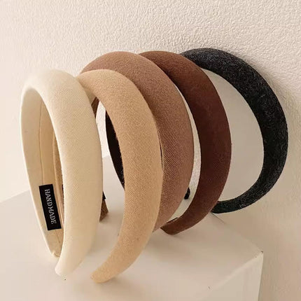 Ladies Headband Padded Hairband Wide Sponge Hair Hoop Solid Colour Accessories - Aimall