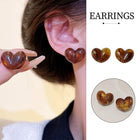 Classic Vintage Amber Heart Shaped Stud Earrings for Women Girls Retro Fashion