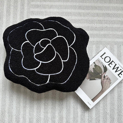 Luxury Cream Sofa Pillow Camellia Style Cushion Bed Decor Black White Design