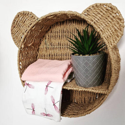 Rattan Storage Basket Wall Mounted Rack Round Plant Display Stand Organizer