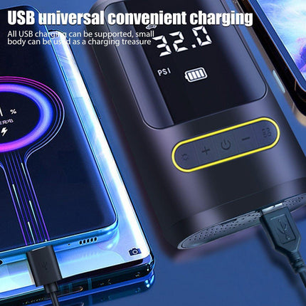 Portable Mini Car Air Pump USB Wireless Rechargeable Tire Inflator withLED Light