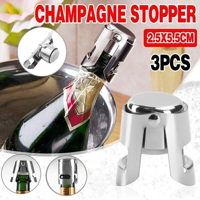 3X Stainless Steel Sparkling Wine Stopper Champagne Stopper Bubble Fizzy Bottles - Aimall