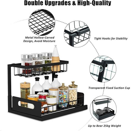 Removable Kitchen Cabinet Sink Storage Rack with Drawable Basket Organizer Shelf
