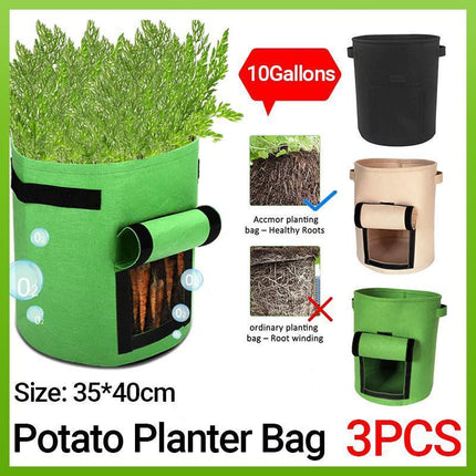 3X 10 Gallon Potato Grow Planter Container Bag Pouch Root Plant Growing Pot Side - Aimall