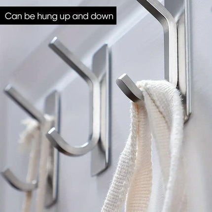 4pcs Stainless Steel Adhesive Hook Towel Hook Bathroom Kitchen Door Coat Hook