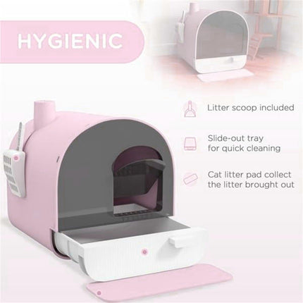 Fully Enclosed Cat Litter Pan Large Litter Box with Drawer Cat Toilet Tray