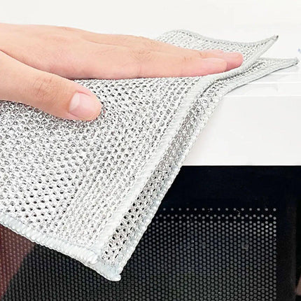 10PCS Double Layer Dishcloth Non-stick Oil Kitchen Cleaning Cloth Metal Fiber