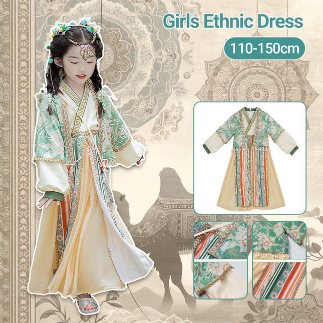 Ethnic Style Girls Hanfu Dress Set Chinese Traditional Colourful Clothing