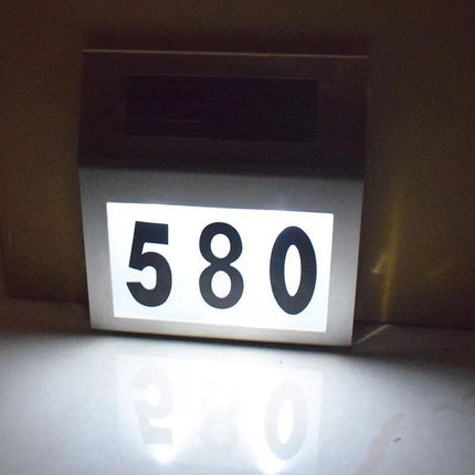 Solar Powered House Number LED Light Stainless Steel Address Signs Wall Lamps - Aimall