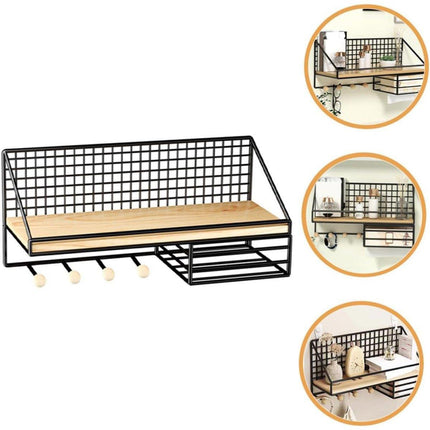 No-Punch Wall Mounted Iron Storage Rack Hanging Shelf for Home Organisation