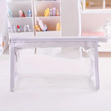 2PCS Transparent Zipper Pencil Case Cosmetic Pouch Pen Storage Bag for Girls