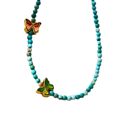 New Chinese Turquoise Butterfly Beaded Necklace and Bracelet Set Women
