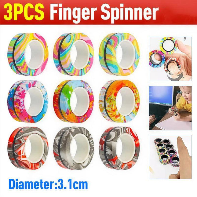 Magnetic Ring Finger Spinner Rainbow Fidget Sensory Autism Anxiety ADHD Stress - Aimall