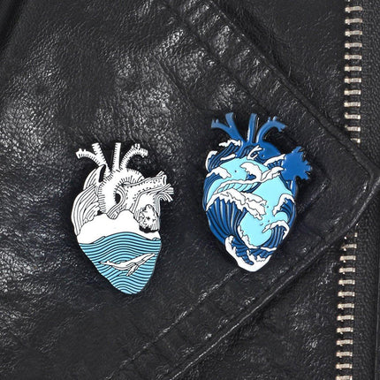 Rough Seas and Calm Seas Heart Brooch Ocean Inspired Jewellery Pin Fashion