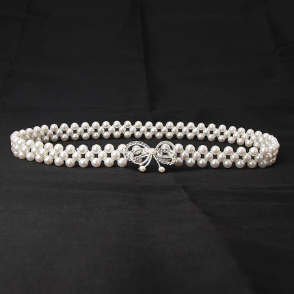 Women's Bead Chain Belt Pearl Waist Chain Dress Decorative Belt Waistband 8C - Aimall