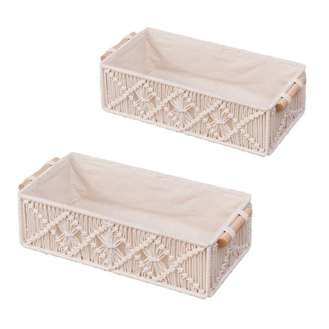Pure Hand-Woven Square Storage Basket Desktop Organizer for Cosmetics Snacks
