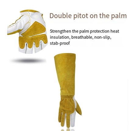 Long Welding Gloves Heat Resistant Leather Gloves for Grill or Fireplace Use