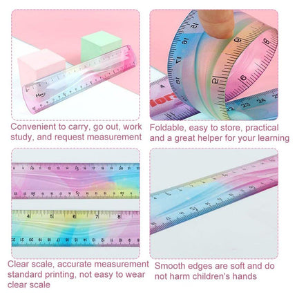 4pcs Colourful Bendable Soft Ruler 15cm Foldable Flexible Measuring Ruler Set
