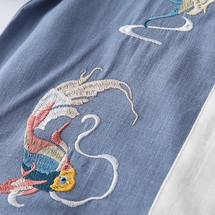 Boys Chinese Traditional Outfit Summer Cotton Linen Short Sleeve Top