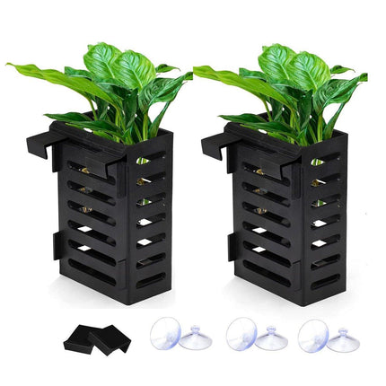 2Sets Aquarium Hydroponic Plant Holder Plastic Square Hollow Cage Storage Basket
