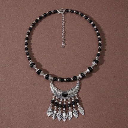 Vintage Ethnic Crescent Leaf Fringe Headpiece Forehead Chain Boho Fashion
