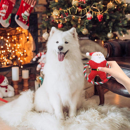 Pet Christmas Plush Toy Dog Chew Santa Penguin Gingerbread Durable Play Gift