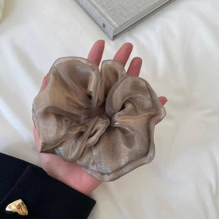 Double-Deck Solid Colour Organza Mesh Hair Scrunchies Ponytail Hairband Female - Aimall
