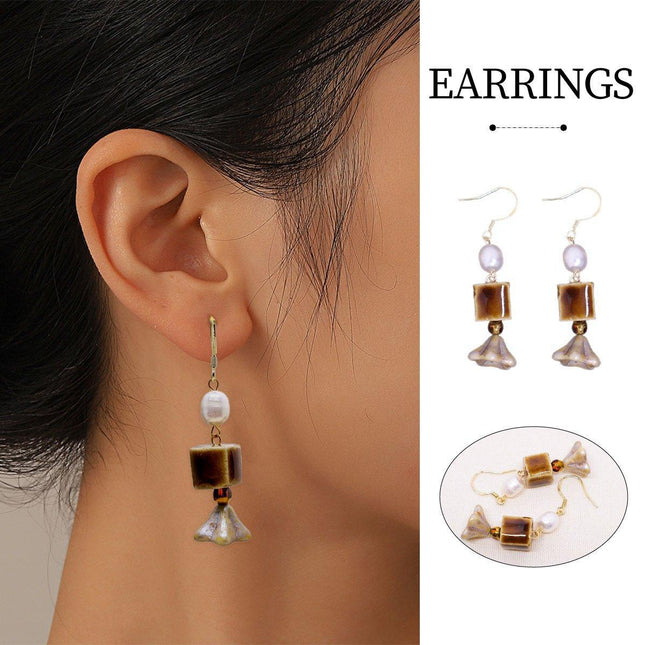 Ceramic Bead Dangle Earrings Imitation Pearl Vintage Fashion Jewellery