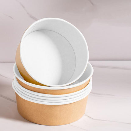 Take-Away Kraft Paper Salad Bowl Food Grade Takeout Tableware Food Bowl With Lid - Aimall