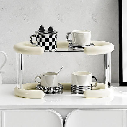 2 Tier Mug and Cup Organiser Double Tier Shelf Rack Storage for Kitchen and Home