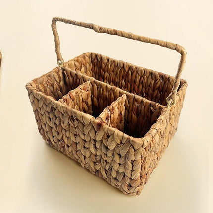 Straw Woven Tote Basket Storage for Snacks Fruit Cutlery Organizer Home Decor