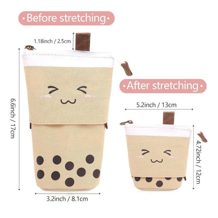 Cute Bubble Tea Cartoon Stationery Box Retractable Standing Pencil Holder Case