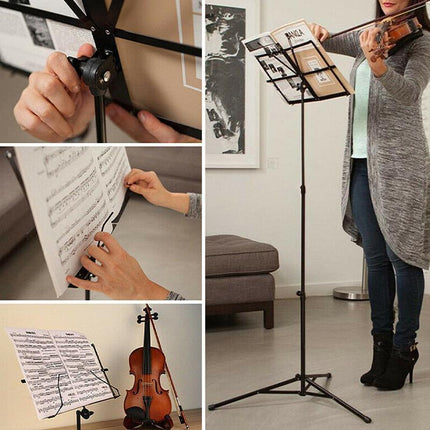Foldable Sheet Music Stand Tripod Holder with Carry Bag for Stage Violin Guitar - Aimall