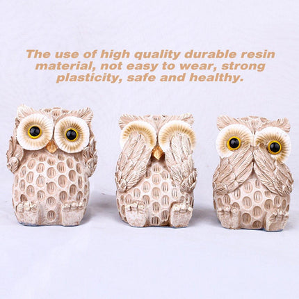 3pcs Resin Owl Ornaments Home Decor Figurines for Living Room Desktop Display