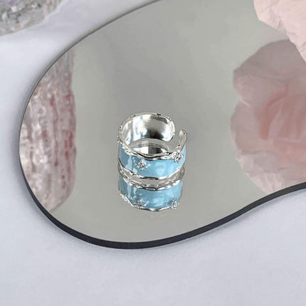 Wide Sky Blue Glaze Ceramic Ring Fashion Statement Adjustable Jewelry Gift