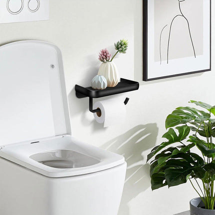Wall Mounted Aluminum Toilet Paper Holder Non-perforated Tissue Cell Phone Shelf