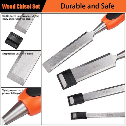 4PCS Woodworking Chisel Set Manual Carving Tools for Wood Craft DIY Projects