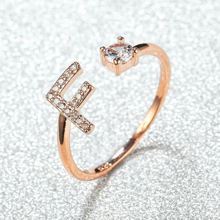 Adjustable Open Zircon Initial Ring A-Z Letters Fashion Womens Jewelry Gift - Aimall