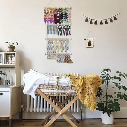 4 Tier Wooden Hair Clip Organizer Hanging Rack for Hair Clips and Ties Storage