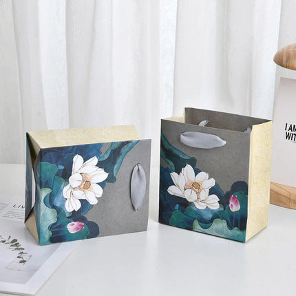 50pcs Blue Vintage Lotus Jewelry Box Paper Packaging Gift Boxes for Jewelry