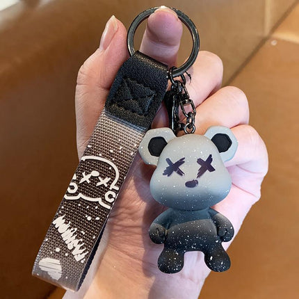 Car Keyring Animal Key Ring Lanyard Bear Keychain Gradient colour Bear Keychain - Aimall