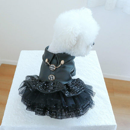 Pet Dog Cat Clothes Autumn Winter Fashion Sequin Small Leather Skirt Outfit