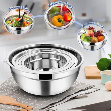 5PCS Stainless Steel Mixing Bowl Set with Black Dust Cover for Cooking Baking