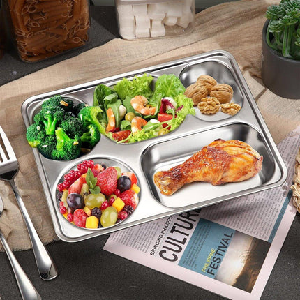 8pcs Stainless Steel Divided Dinner Plates Square Fast Food Plate for Students