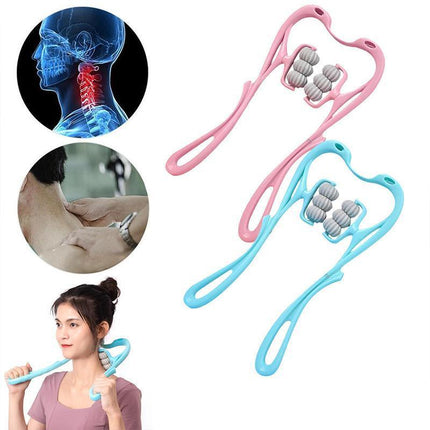 Hand 6-Roller Neck Shoulder Massager Trigger Point Pressure Pain Fatigue Relieve - Aimall