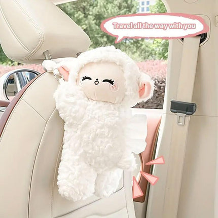 Car Tissue Box Multifunctional Hanging Drawer Box Cartoon Plush Sheep Design