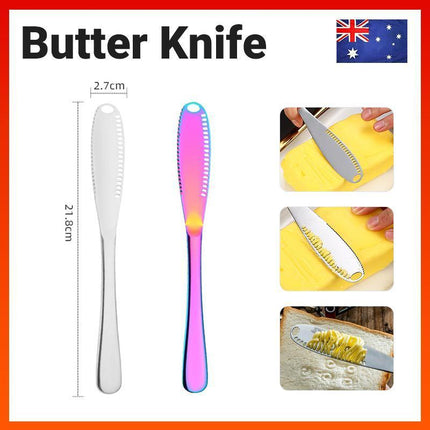 Stainless Steel Butter Knife Cold Hard Butter Serrated Edge Spreader Cheese Jam - Aimall